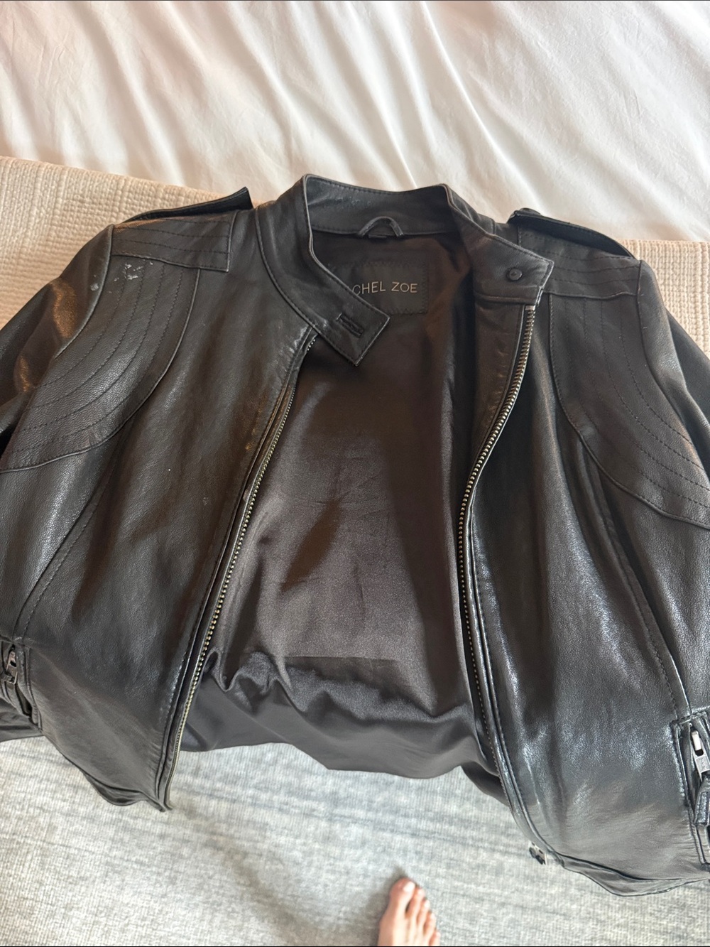 Rachel Zoe Black Leather Bomber Jacket